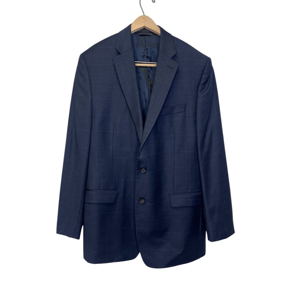 Lauren Ralph Lauren Sport Coat Mens 42L Glen‎ Check Two Button Blazer Navy Wool